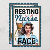 かわいい懐かしいナースピンナップ休憩ナース顔 サンキューカード (正面/裏面)