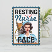 かわいい懐かしいナースピンナップ休憩ナース顔 サンキューカード (スタンド正面)