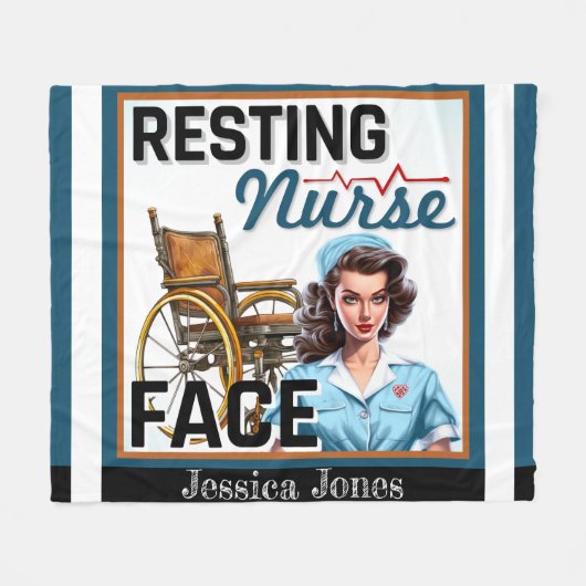 かわいい懐かしいナースピンナップ休憩ナース顔 フリースブランケット (正面(横))