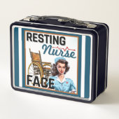 かわいい懐かしいナースピンナップ休憩ナース顔 メタルランチボックス (裏面)