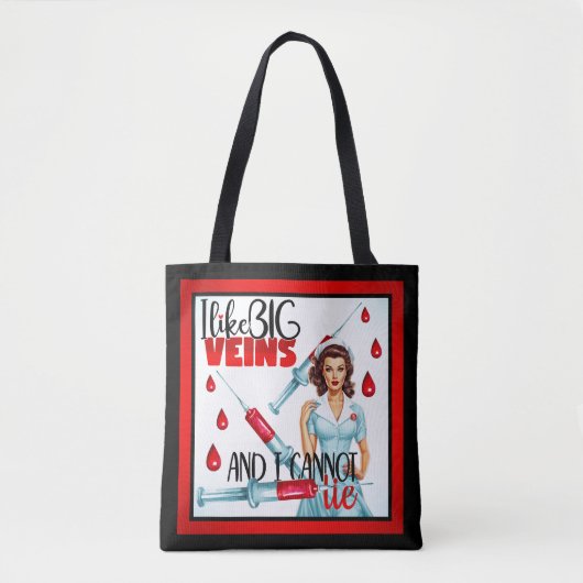 かわいい懐かしいナースピンナップ私は大きな静脈が好き トートバッグ (正面)