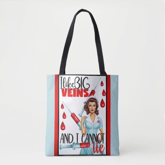 かわいい懐かしいナースピンナップ私は大きな静脈が好き トートバッグ (正面)
