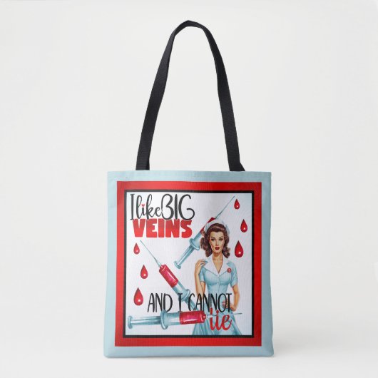 かわいい懐かしいナースピンナップ私は大きな静脈が好き トートバッグ (正面)