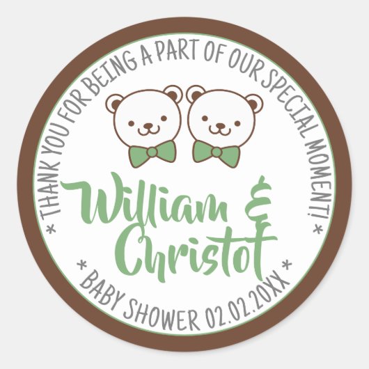 かわいい懐かしいヴィンテージテディベア赤ちゃんシャワーラベル ラウンドシール (正面)
