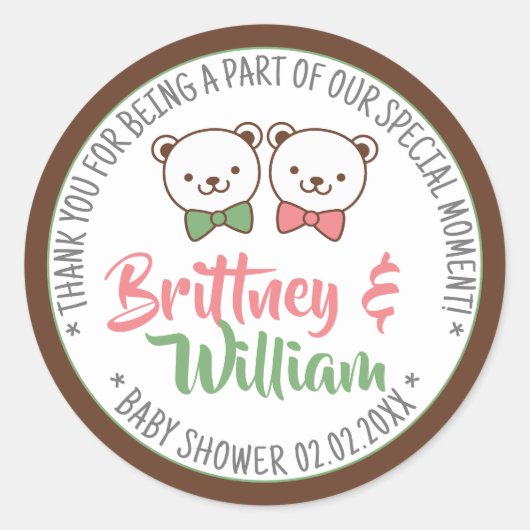 かわいい懐かしいヴィンテージテディベア赤ちゃんシャワーラベル ラウンドシール (正面)