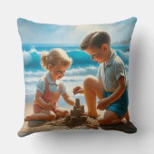 かわいい懐かしい子どもビーチ50年代 クッション (裏面)