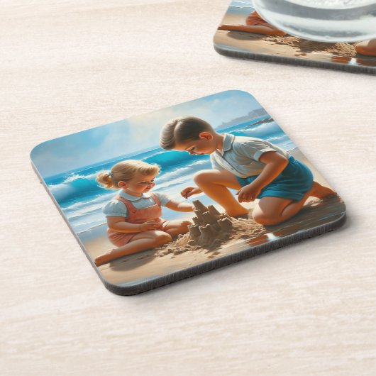 かわいい懐かしい子どもビーチ50年代 コースター (左側)