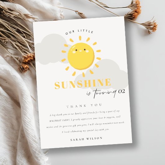かわいい我々の小さなサンシャインイエロー任意の年齢誕生日 サンキューカード