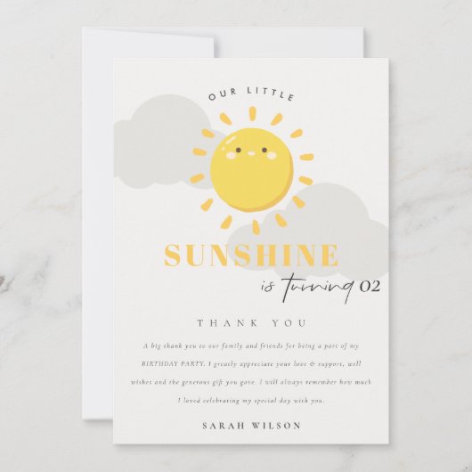 かわいい我々の小さなサンシャインイエロー任意の年齢誕生日 サンキューカード (正面)
