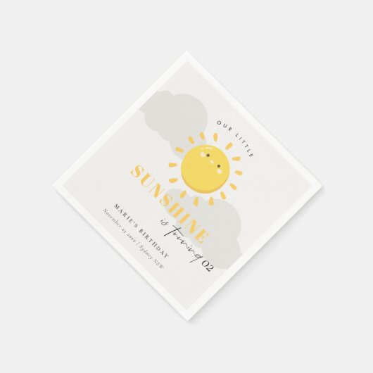かわいい我々の小さなサンシャインイエロー任意の年齢誕生日 スタンダードカクテルナプキン (角)