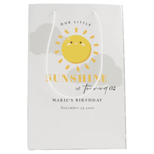 かわいい我々の小さなサンシャイングレー任意の年齢誕生日 ミディアムペーパーバッグ (正面)