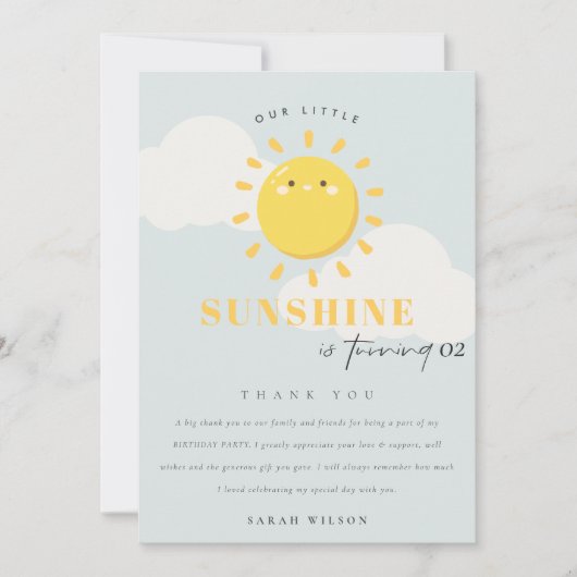 かわいい我々の小さなサンシャインブルー任意の年齢誕生日 サンキューカード (正面)