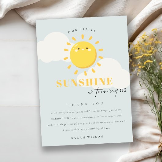 かわいい我々の小さなサンシャインブルー任意の年齢誕生日 サンキューカード