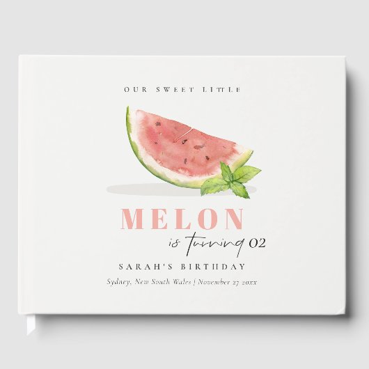 かわいい我々の小さなメロンレッドグリーン任意の年齢誕生日 ゲストブック (正面)