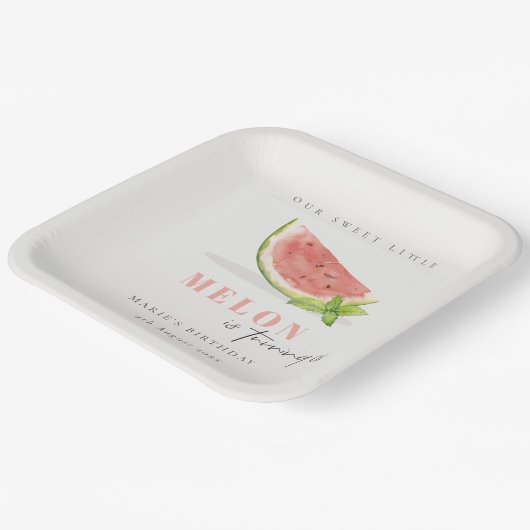 かわいい我々の小さなメロンレッドグリーン任意の年齢誕生日 ペーパープレート (傾斜あり)