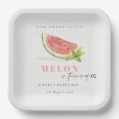 かわいい我々の小さなメロンレッドグリーン任意の年齢誕生日 ペーパープレート (正面)