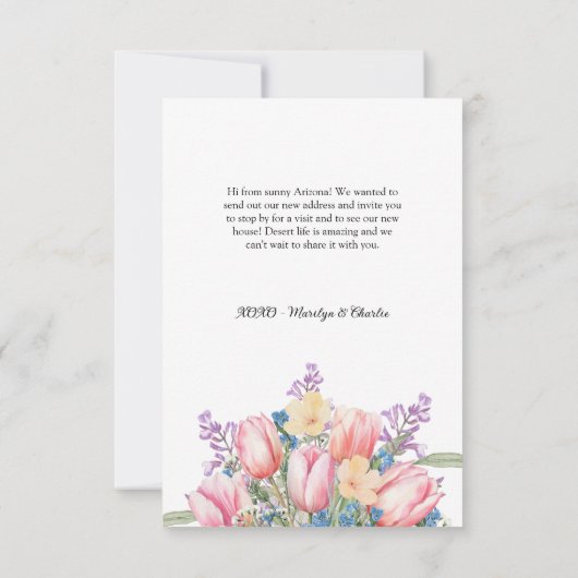 かわいい我々はフローラ新しいアドレスノートカードを移動した サンキューカード (裏面)