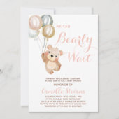 かわいい我々はベアベビーシャワー女の子を待つことができる 招待状 (正面)