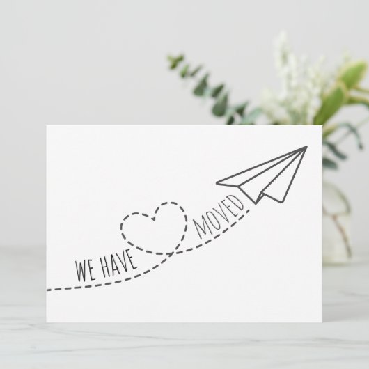 かわいい我々移動したモダンハート紙飛行機 案内状 (スタンド正面)