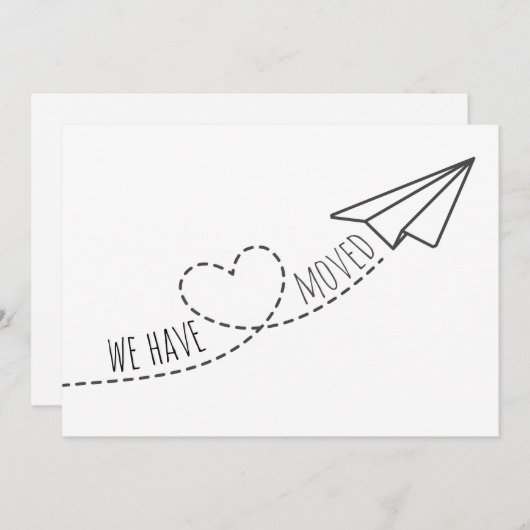 かわいい我々移動したモダンハート紙飛行機 案内状 (正面/裏面)