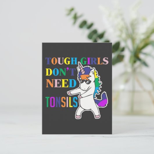 かわいい扁桃腺摘出手術 ユニコーン少女 回復 ポストカード (スタンド正面)