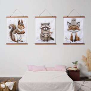 かわいい手で描かれたキッズクリスマスウォールアート3セット 吊り下げ型タペストリー