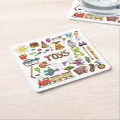 かわいい手で描かれた子供たち漫画おもちゃ スクエアペーパーコースター (アングル)