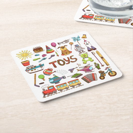 かわいい手で描かれた子供たち漫画おもちゃ スクエアペーパーコースター (アングル)
