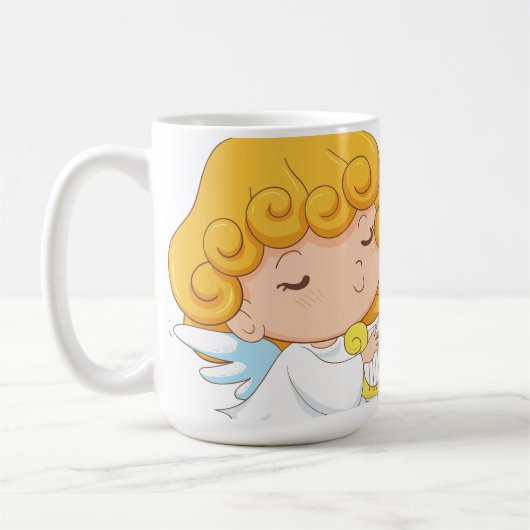 かわいい手で描かれた漫画の天使の女の子 コーヒーマグカップ (左)