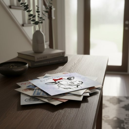 かわいい手で描かれた牛のバンダナ移動の発表 ポストカード