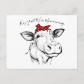 かわいい手で描かれた牛のバンダナ移動の発表 ポストカード (正面)