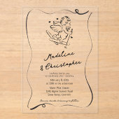 かわいい手ぬきキューピッドをスキー冬季結婚式で アクリル招待状 (正面)