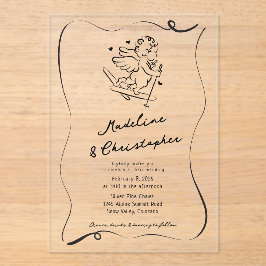 かわいい手ぬきキューピッドをスキー冬季結婚式で アクリル招待状