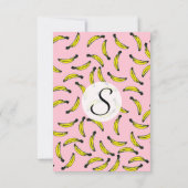 かわいい手の水色彩の鮮やか彩バナナとピンク 招待状 (裏面)