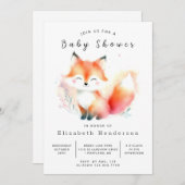 かわいい手の絵を描キツネベビーシャワー 招待状 (正面/裏面)