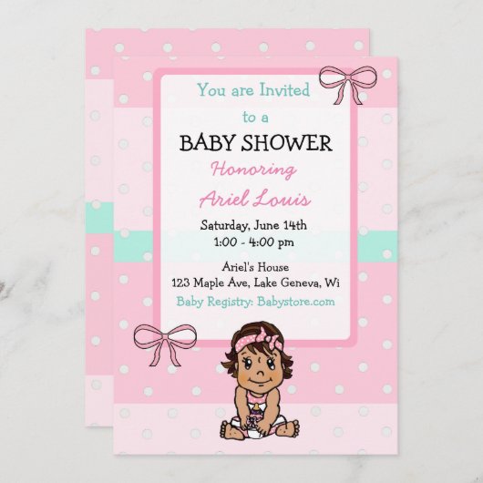 かわいい手ひきヒスパニック赤ちゃん女の子の赤ちゃんシャワー 招待状 (正面/裏面)