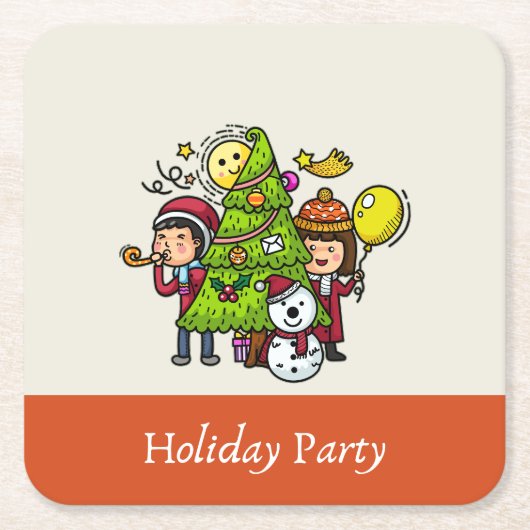 かわいい手よくはしゃぐ引きホリデーパーティークリスマス スクエアペーパーコースター (正面)