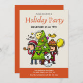 かわいい手よくはしゃぐ引きホリデーパーティークリスマス 招待状 (正面/裏面)