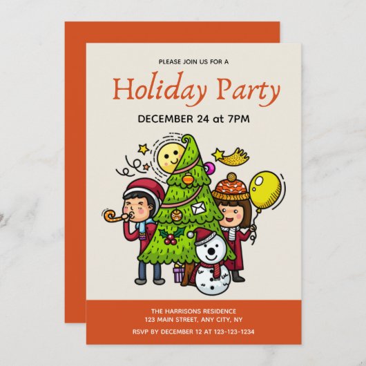 かわいい手よくはしゃぐ引きホリデーパーティークリスマス 招待状 (正面/裏面)