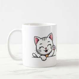かわいい手を振る猫 ハロー カラフル レトロ コーヒーマグ コーヒーマグカップ