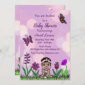 かわいい手を描いたエスニック赤ちゃん女の子ベイビーシャワー 招待状 (正面/裏面)