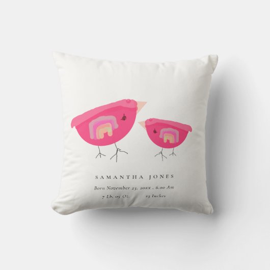 かわいい手を描いたレインボーピンクバーディベビー誕生Stat クッション (正面)