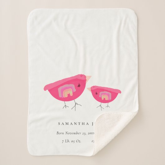 かわいい手を描いたレインボーピンクバーディベビー誕生Stat シェルパブランケット (正面)