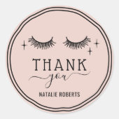 かわいい手を描いた女の子の点滅赤面ピンクありがとう ラウンドシール (正面)