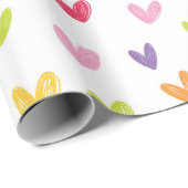 かわいい手カラフル描きバレンタインハートパターン ラッピングペーパー (ロールコーナー)