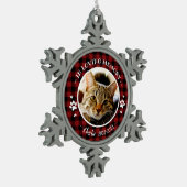 かわいい手作りの猫ペット追悼カスタム写真 スノーフレークピューターオーナメント (左)