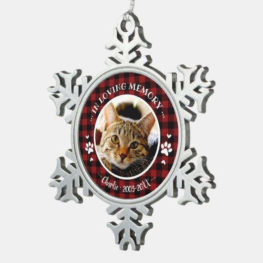 かわいい手作りの猫ペット追悼カスタム写真 スノーフレークピューターオーナメント (右)