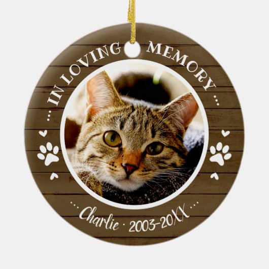 かわいい手作りの猫ペット追悼カスタム写真 セラミックオーナメント (裏面)