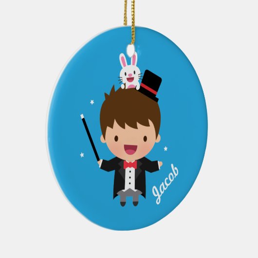 かわいい手品師の子供へ魔法のバニーのトリック セラミックオーナメント (右)