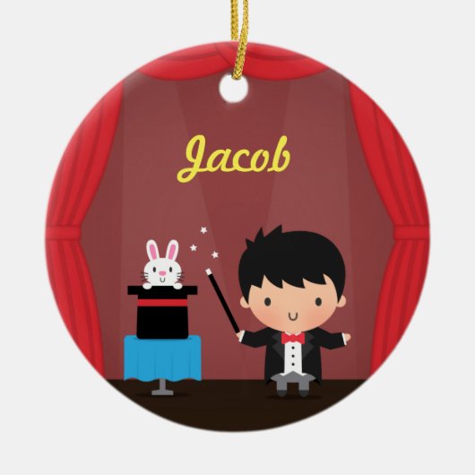 かわいい手品師の魔法のバニーのトリックは部屋の装飾をからかいます セラミックオーナメント (正面)